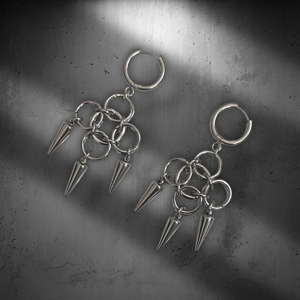 Stainless Steel Multi Chain Link Spike Drop Earrings - Picture 4 of 4